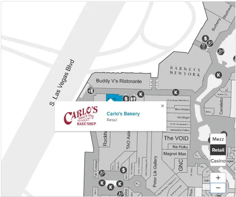 Carlos Bakery in the Grand canal Shoppes map