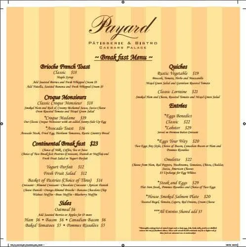 Payard Patisserie Breakfast Lunch Menu