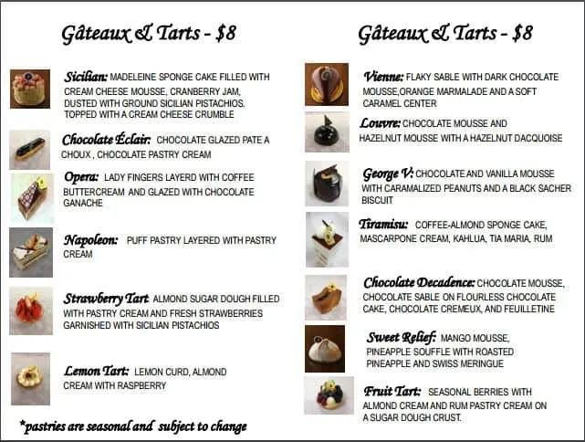 Payard Patisserie Pastry Menu