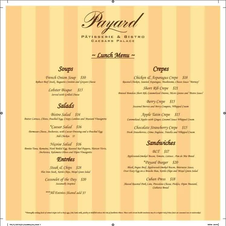 Payard Patisserie Lunch Menu