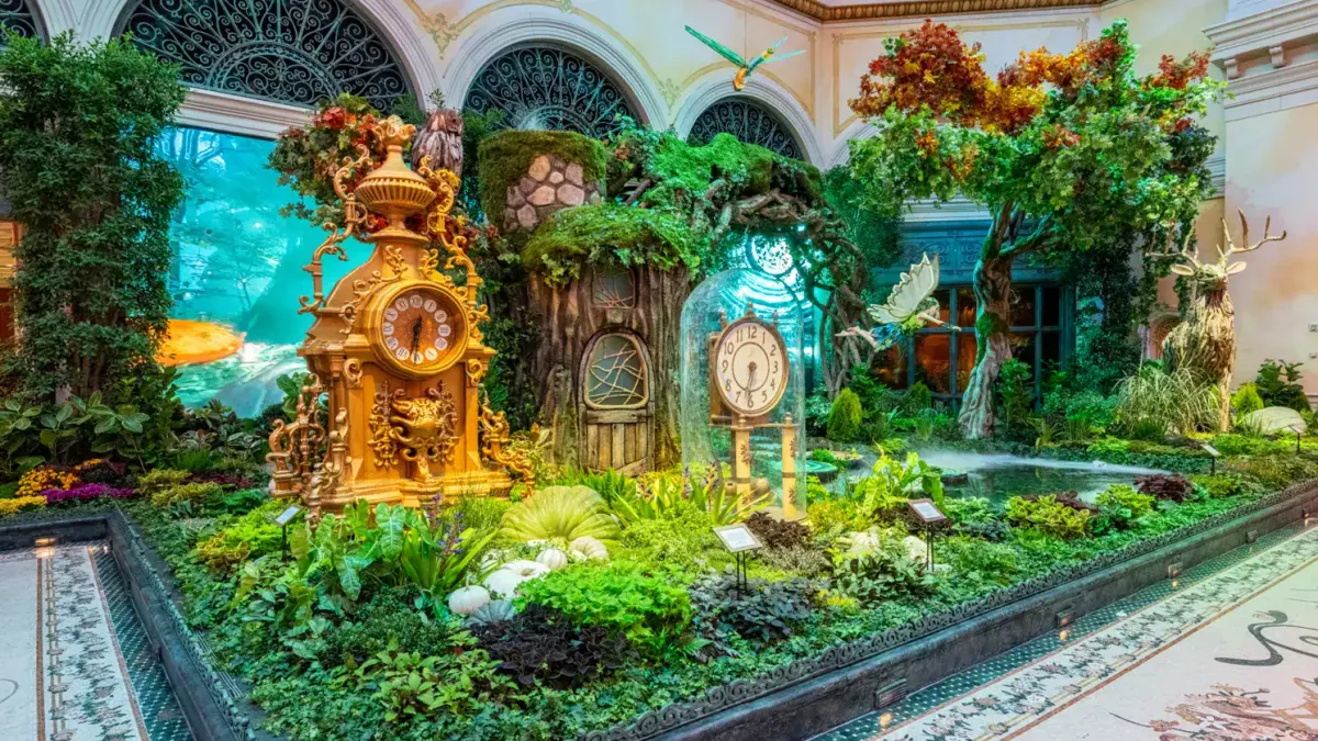 Bellagio Conservatory Sept 2024 Garden of Time clocks
