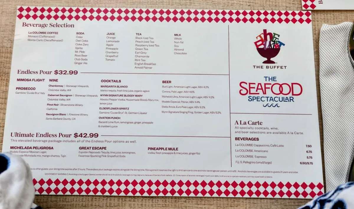 The menu at Wynn Buffet