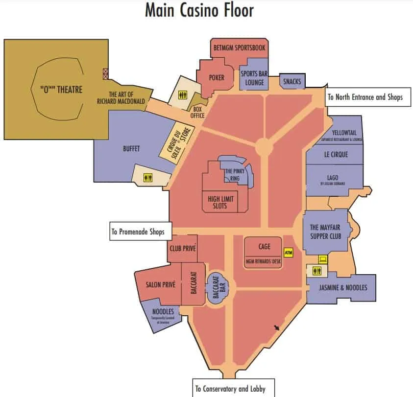 Bellagio Map Main Casino Floor