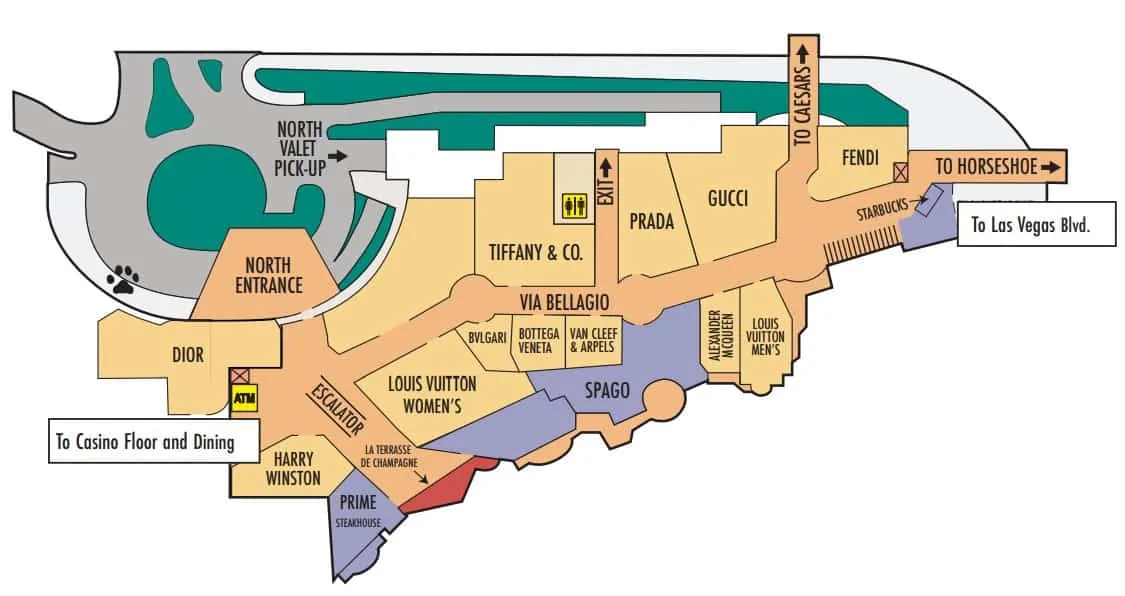 Bellagio Map North Valet and Shops at Via Bellagio