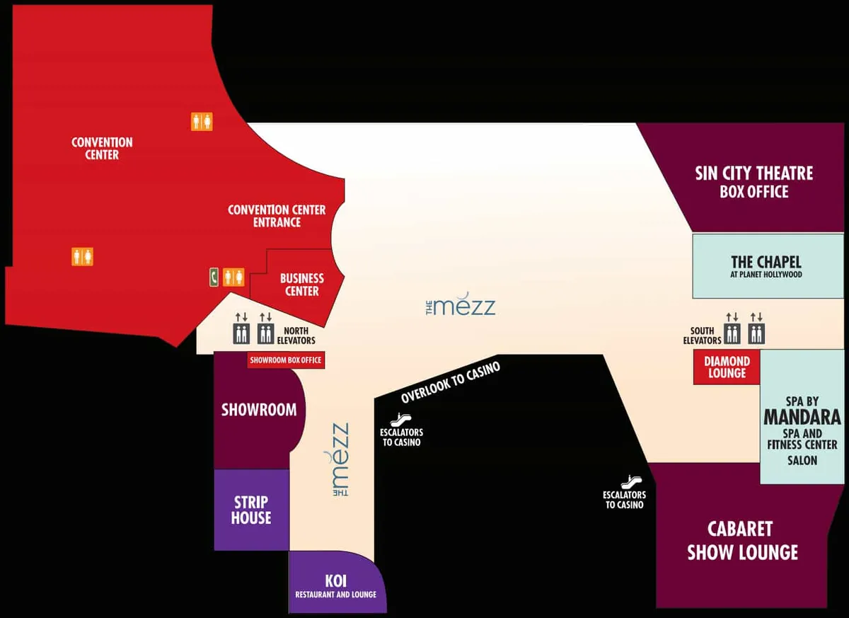 Planet Hollywood Hotel Map Mezanine Level