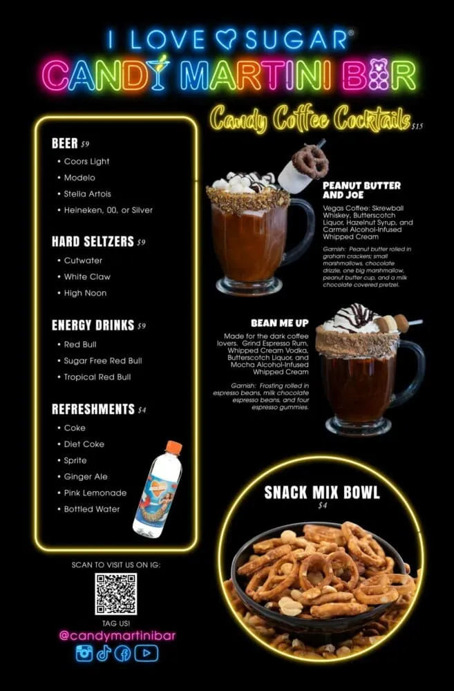 Candy Martini Bar Coffee Cocktails Menu