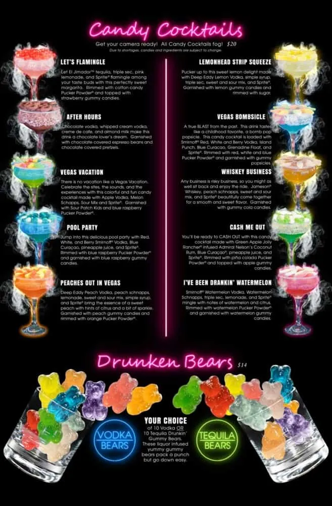 Candy Martini Bar Menu