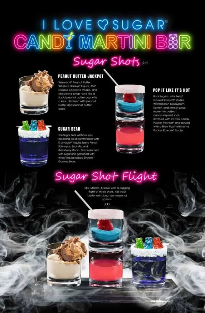 Candy Martini Bar Sugar Shots Menu