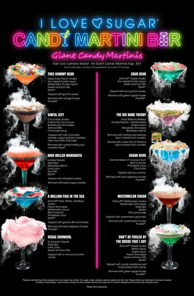 Giant Candy Martini Bar Menu