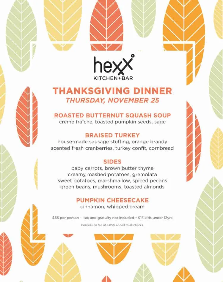 hexx thanksgiving dinner menu
