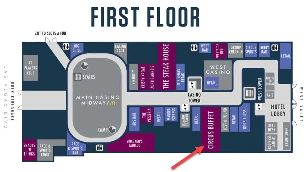 circus circus map for buffet