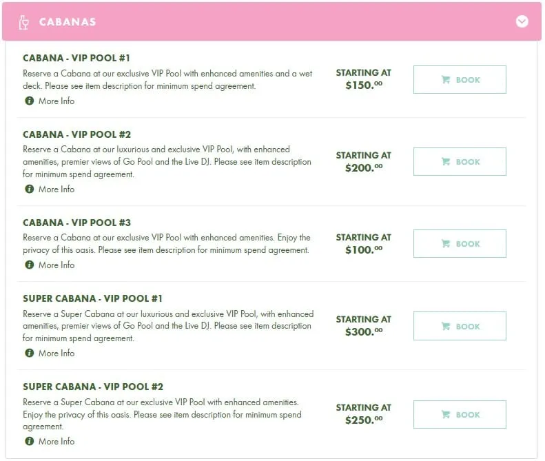 Flamingo GO Pool Cabana Prices