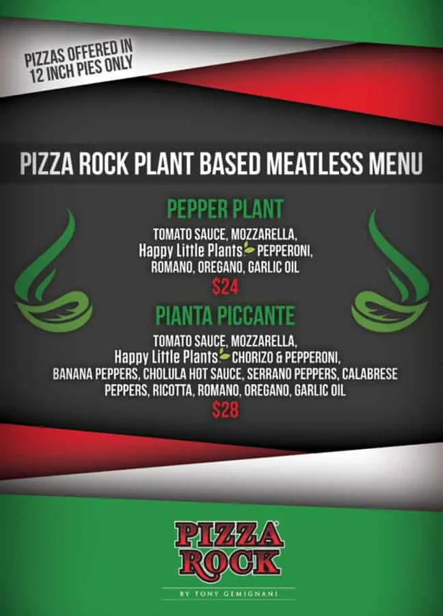 Pizza Rock Meatless Menu
