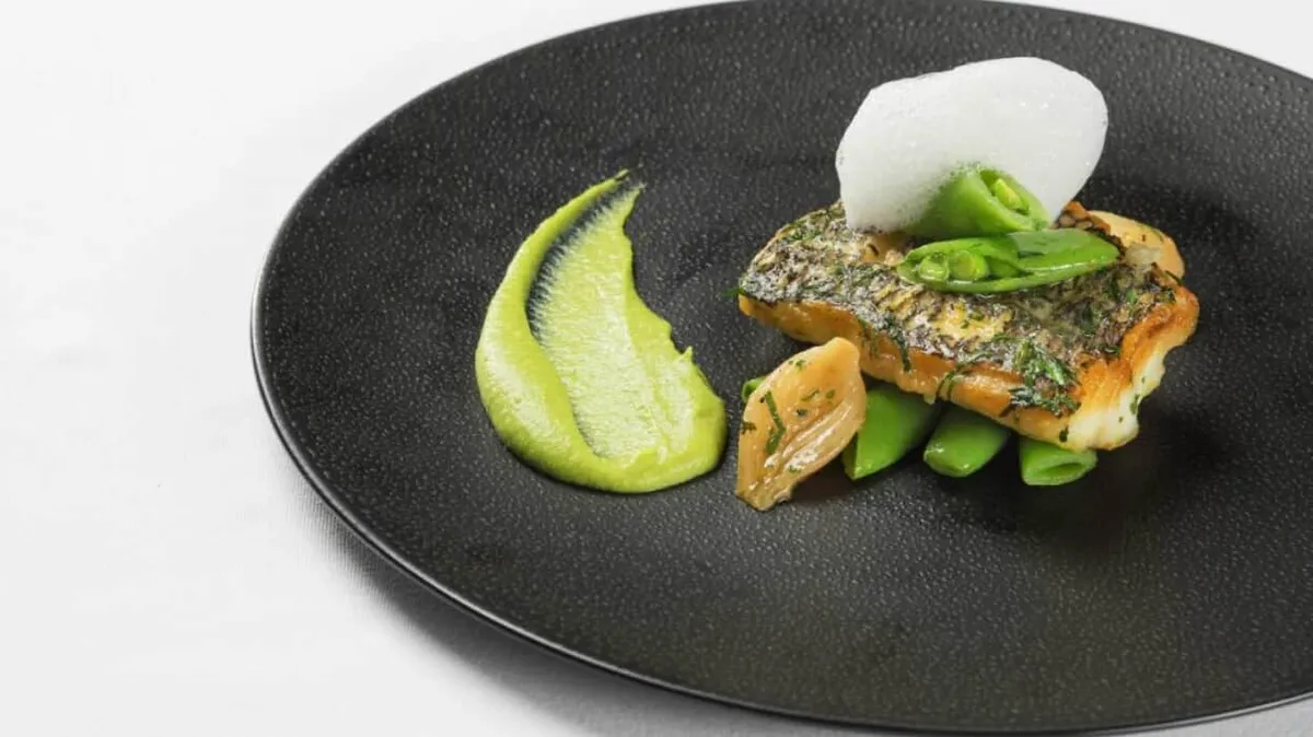 bellagio restaurant spago black bass with sweet pea puree