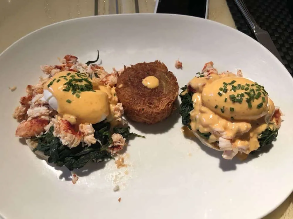 Lobster Benedict with signature hash brown