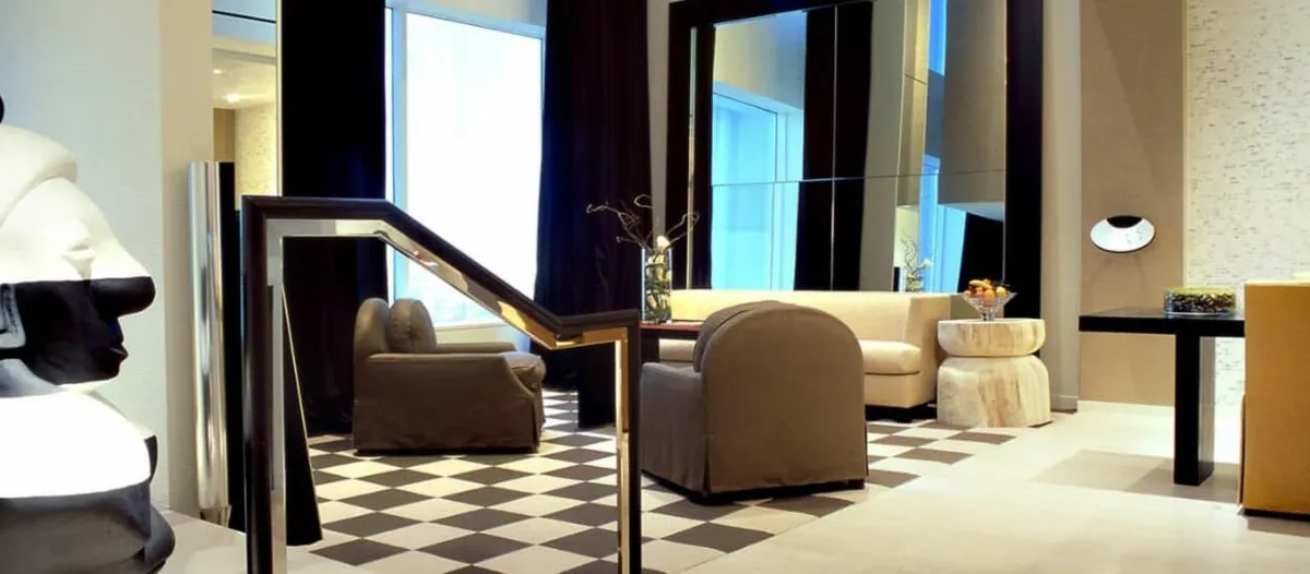 Skylofts living room with stairs