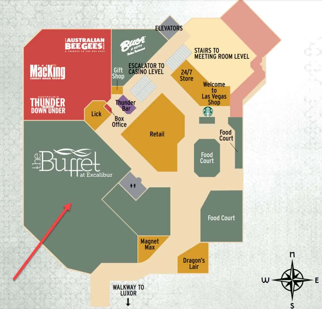 How to find the Excalibur Buffet on the map