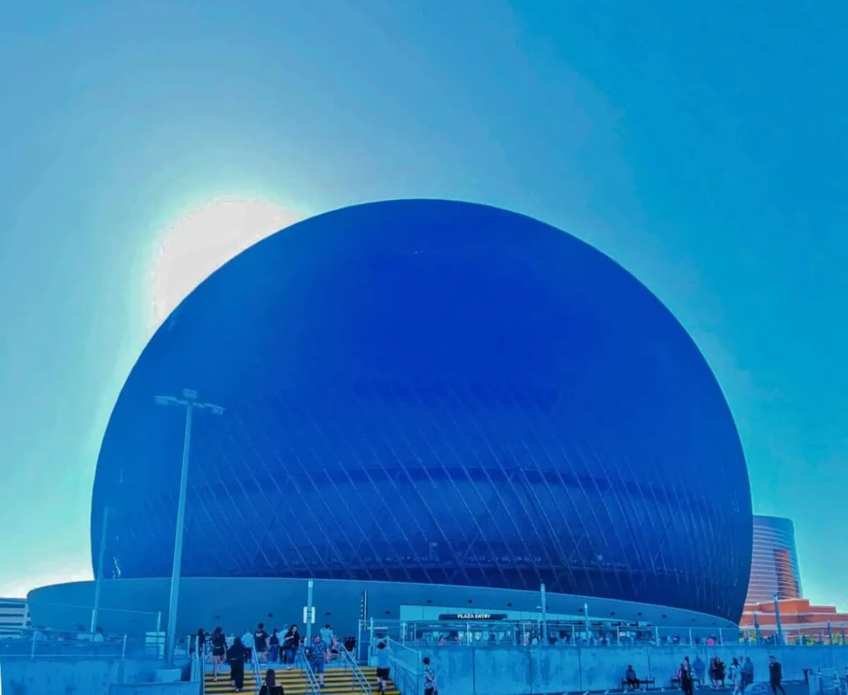 Las Vegas Sphere with sun behind it