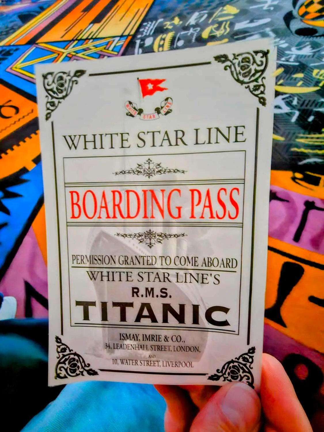 Titanic Museum passenger ticket front