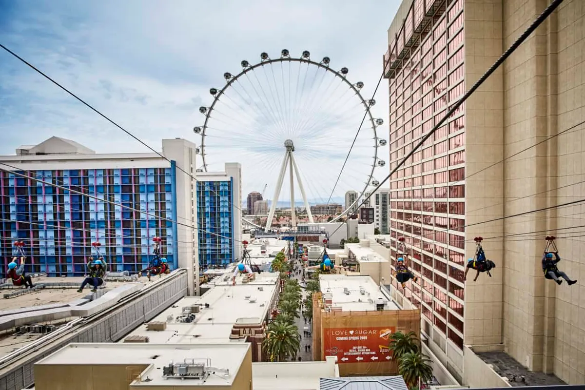 FlyLinq Zipline over Linq Promenade